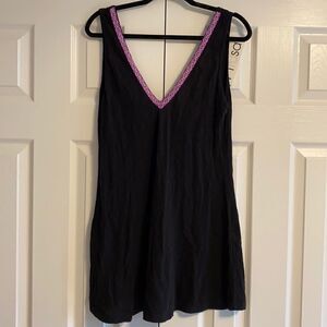 Pitusa Black V-Neck Tank Cover-up Dress w Pom Poms